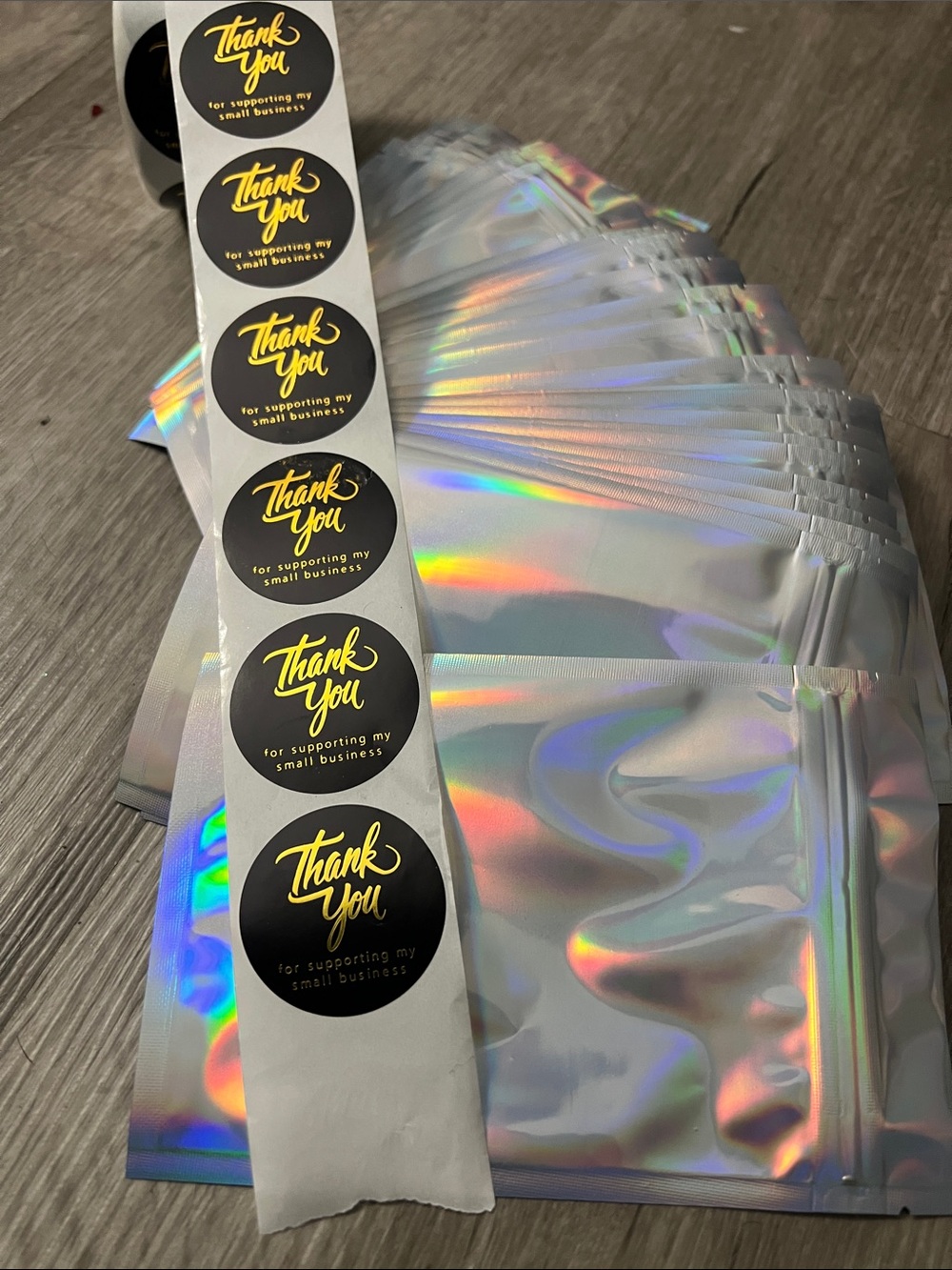 Holographic Silver Bags 29 & Thank You Small Business stickers 200+